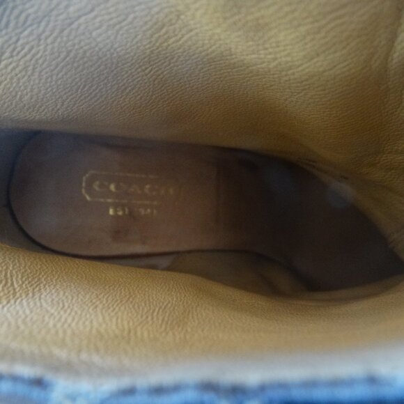 COACH EDIVA Size 7B Boots, Suede Canvas Ankle Platform 4" Heel Booties Studded - Picture 5 of 7